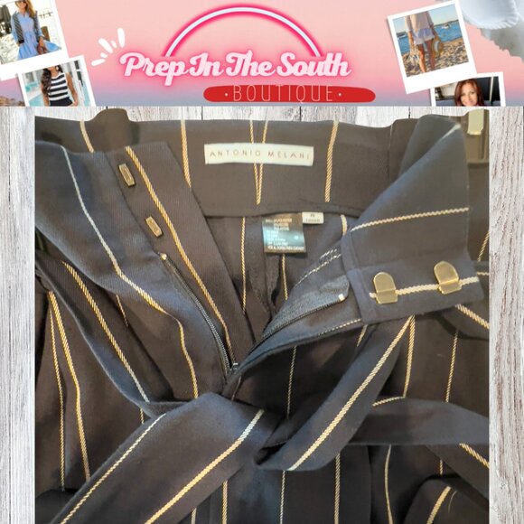 🖤 Antonio Melani Paper Bag Waist Pinstripe Wide Leg Cropped Pants – Size 8 - Picture 6 of 7